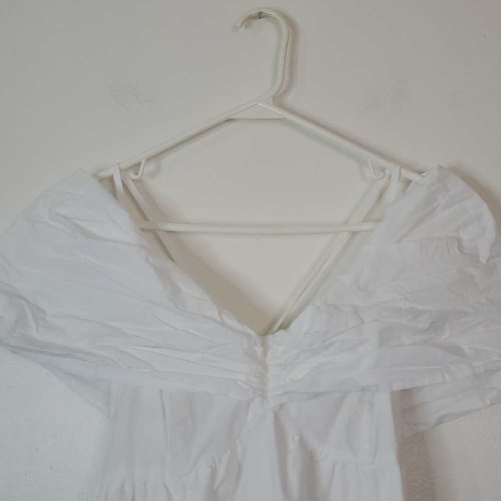 Day + Moon White Cotton Mini Dress Size Small Puff Sleeve Shoulder Lined Zip - Picture 3 of 12
